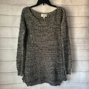 Ruby Moon Black and Cream Knit Weave Sweater Pullover Long Sleeve Size Small